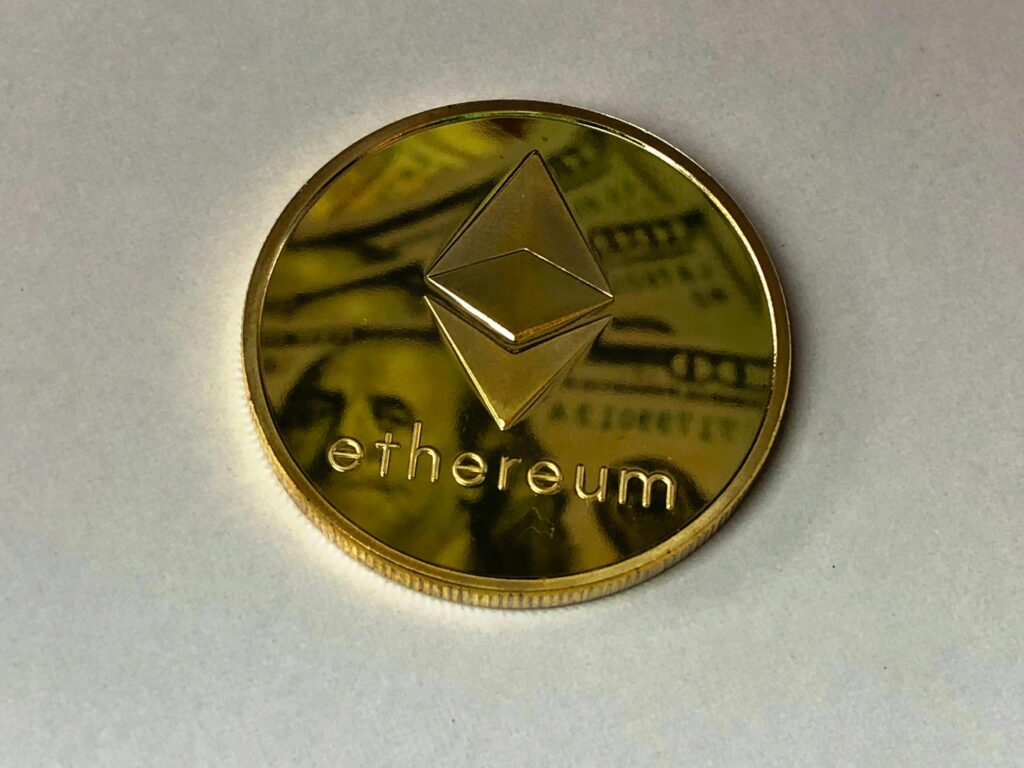 Round Gold-colored Ethereum Ornament by David McBee