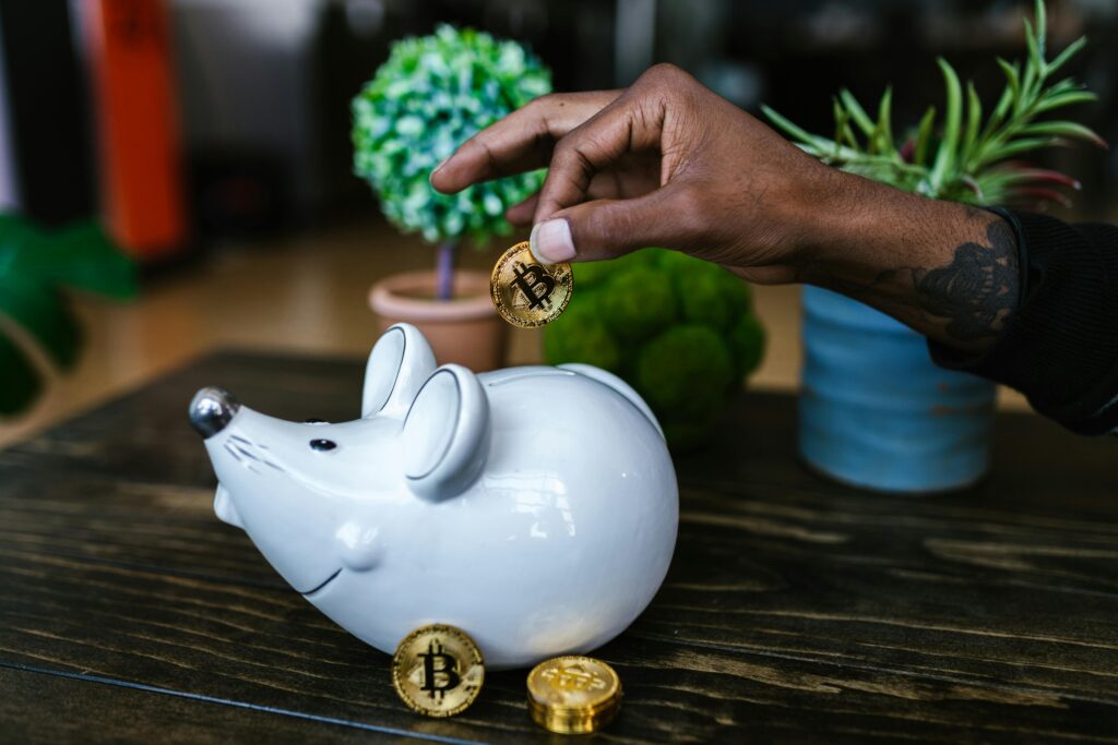 A Person Putting Bitcoin in a Piggy Bank by RDNE Stock project