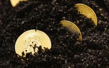 Bitcoin coins in soil image